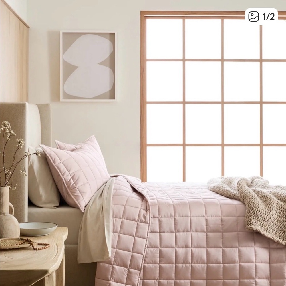Quince Blush Quilted Bedding Set: Twin Comforter and Sham- NWT